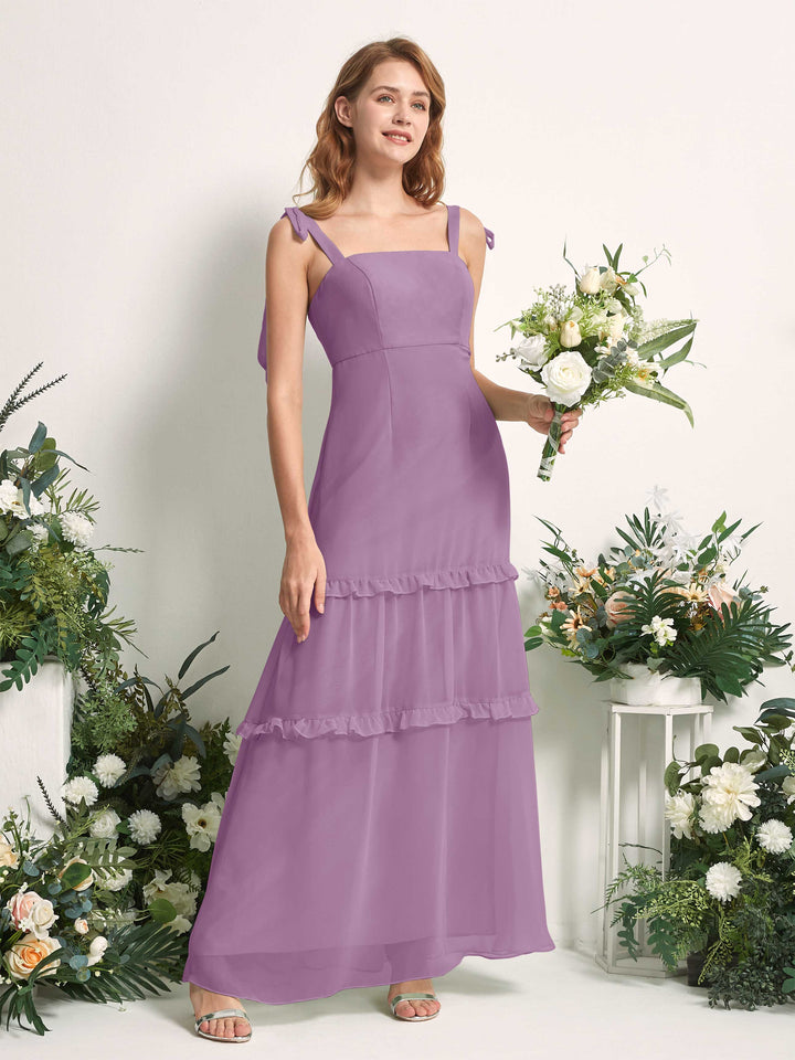 Bridesmaid Dress Chiffon Straps Full Length Sleeveless Wedding Party Dress - Orchid Mist (81227521)