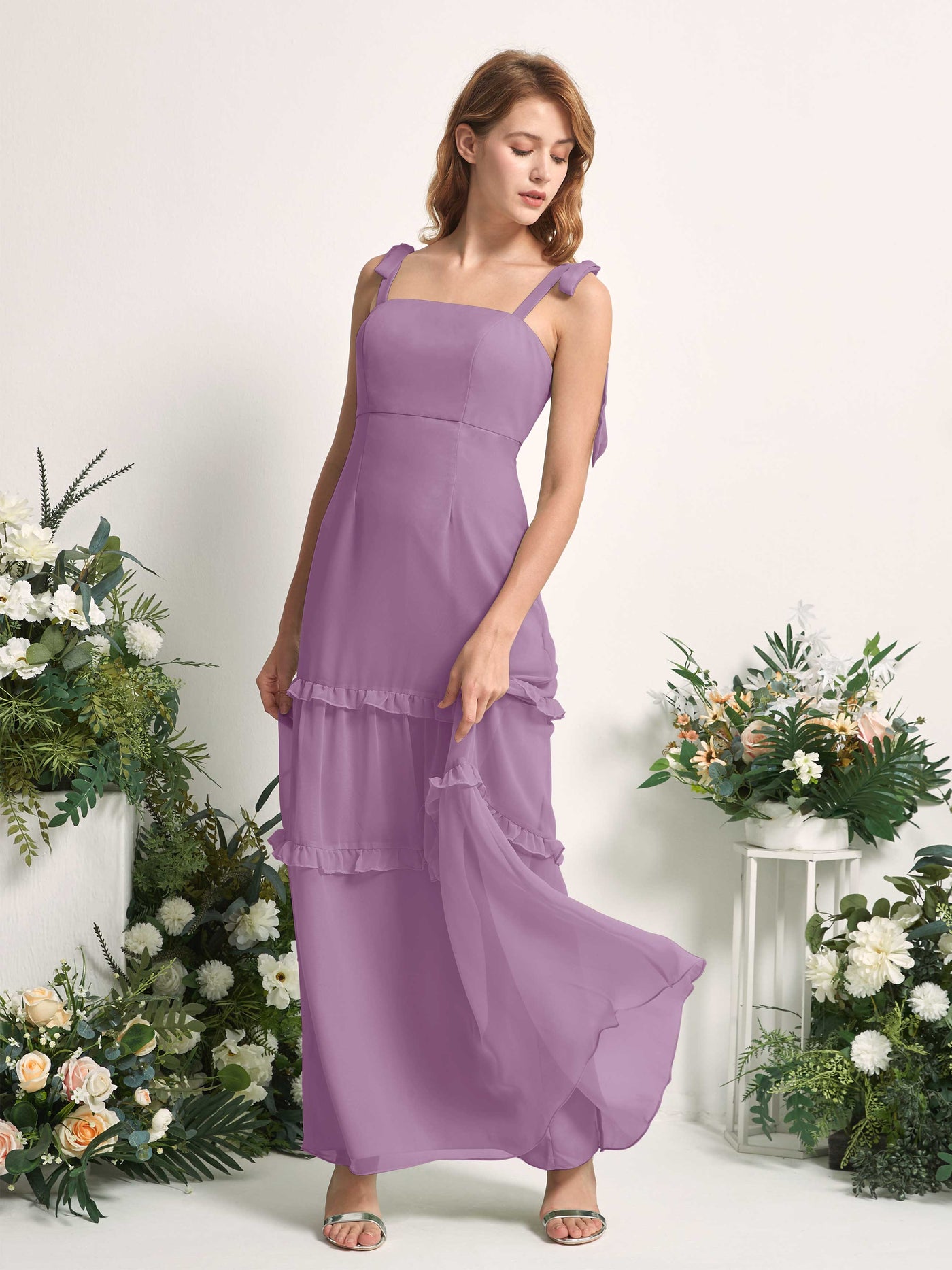 Bridesmaid Dress Chiffon Straps Full Length Sleeveless Wedding Party Dress - Orchid Mist (81227521)#color_orchid-mist