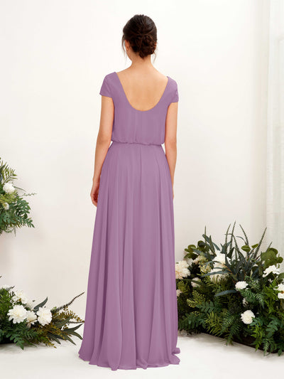 Carlyna Pauline A-Line Orchid Mist Bridesmaid Dress Maxi Cap Sleeve V-Neck Dress Back View #color_orchid-mist