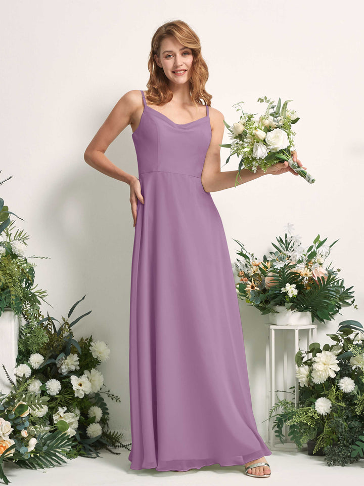 Bridesmaid Dress A-line Chiffon Spaghetti-straps Full Length Sleeveless Wedding Party Dress - Orchid Mist (81227221)