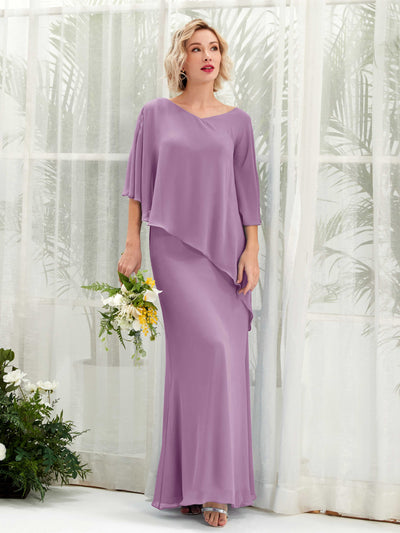 Carlyna Violaine A-Line Orchid Mist Bridesmaid Dress Maxi Three Quarter Sleeve V-Neck Dress Front View #color_orchid-mist