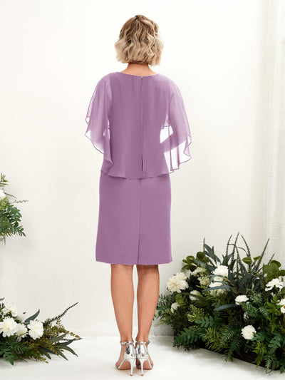 Carlyna Tey Sheath Orchid Mist Bridesmaid Dress Knee-Length Cap Sleeve V-Neck Dress Back View #color_orchid-mist