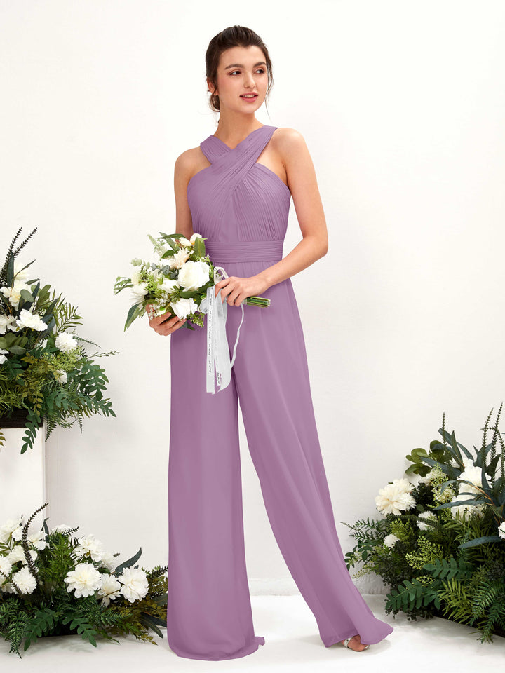 Orchid Mist Bridesmaid Dresses Bridesmaid Dress Chiffon V-neck Full Length Sleeveless Wedding Party Dress (81220721)