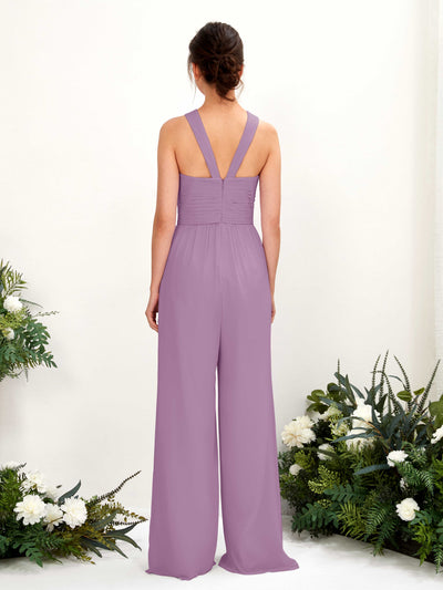 Carlyna Hilona Jumpsuit Orchid Mist Bridesmaid Dress Maxi Sleeveless V-Neck Dress Back View #color_orchid-mist