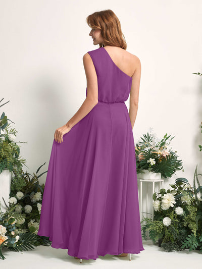 Carlyna Cecily A-Line Purple Bridesmaid Dress Maxi Sleeveless One Shoulder Dress Back View #color_purple