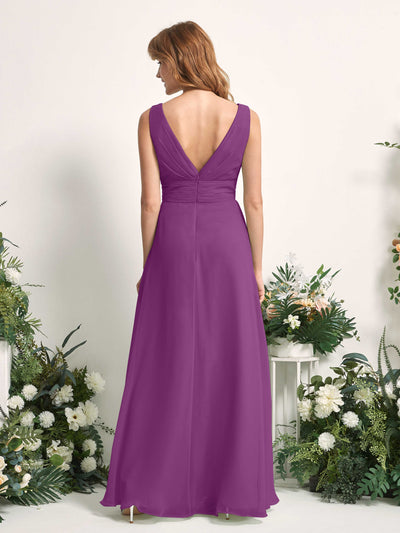 Carlyna Mollie A-Line Purple Bridesmaid Dress Maxi Sleeveless V-Neck Dress Back View #color_purple