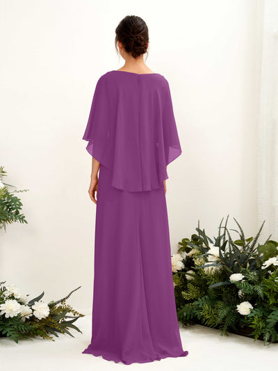 Carlyna Savin Sheath Purple Bridesmaid Dress Maxi Cap Sleeve Boat Neck Dress Back View #color_purple