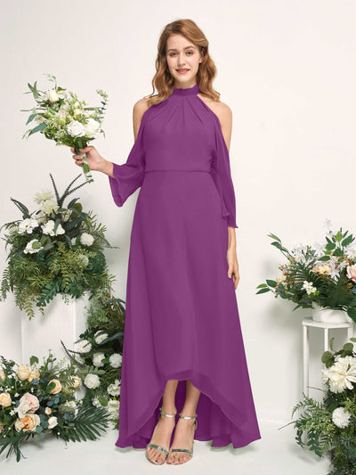 Carlyna Maxine A-Line Purple Bridesmaid Dress Maxi Sleeveless Round Neck Dress Front View #color_purple
