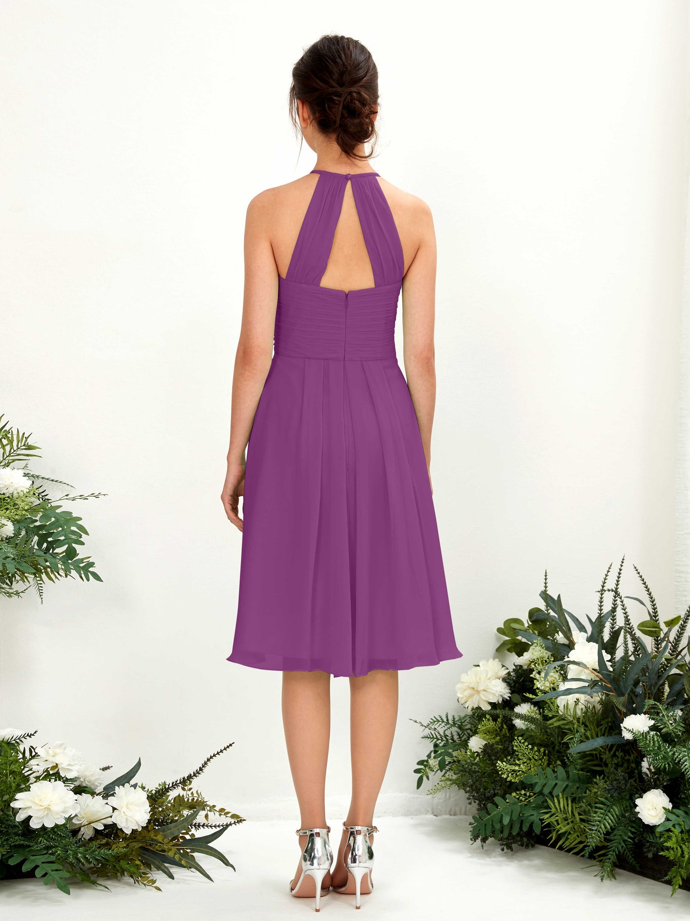 Purple Bridesmaid Dresses Bridesmaid Dress A-line Chiffon Halter Knee Length Sleeveless Wedding Party Dress (81220436)#color_purple