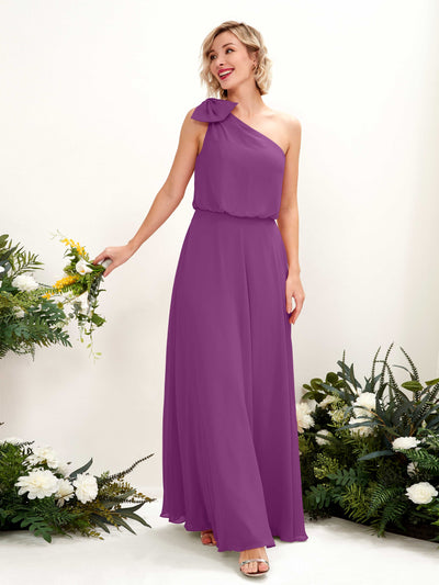 Carlyna Laurel A-Line Purple Bridesmaid Dress Maxi Sleeveless One Shoulder Dress Front View #color_purple
