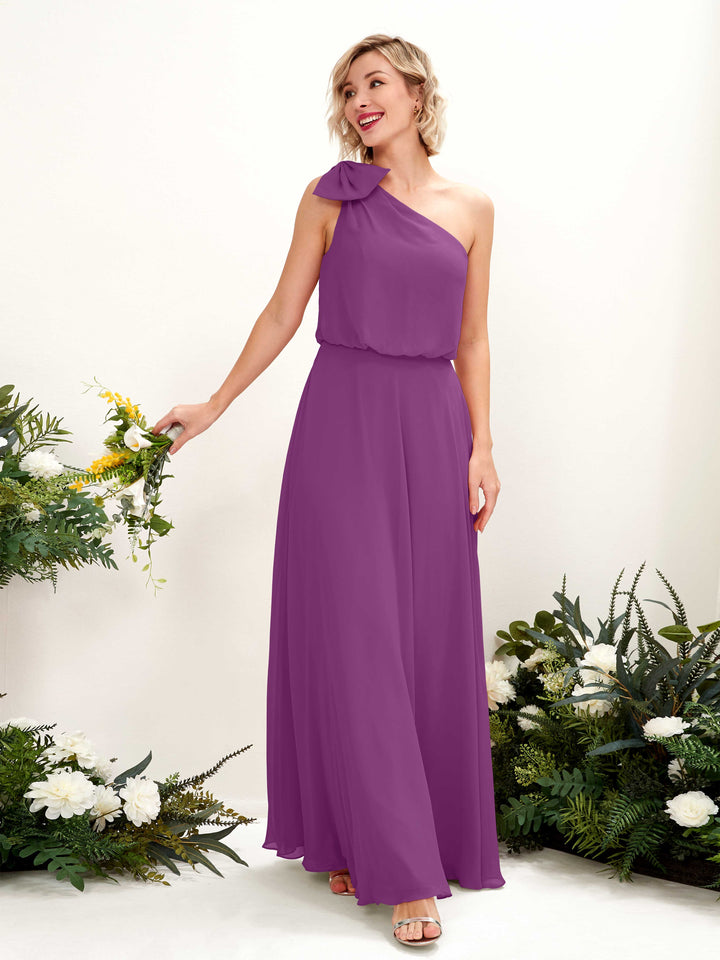 Purple Bridesmaid Dresses Bridesmaid Dress A-line Chiffon One Shoulder Full Length Sleeveless Wedding Party Dress (81225536)