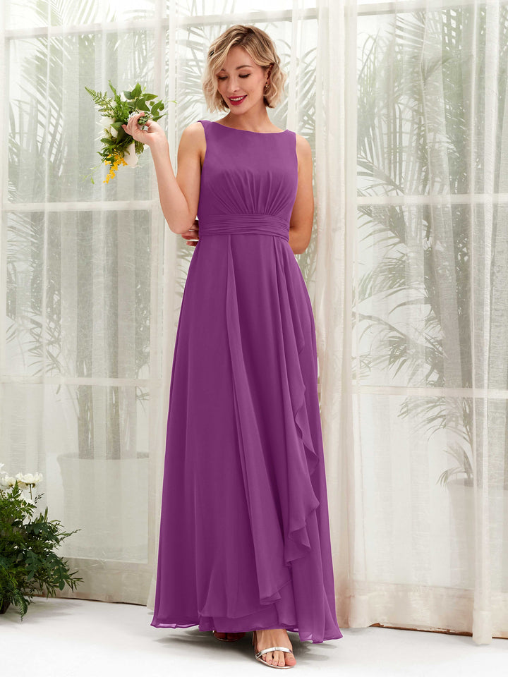 Purple Bridesmaid Dresses Bridesmaid Dress A-line Chiffon Bateau Full Length Sleeveless Wedding Party Dress (81225836)