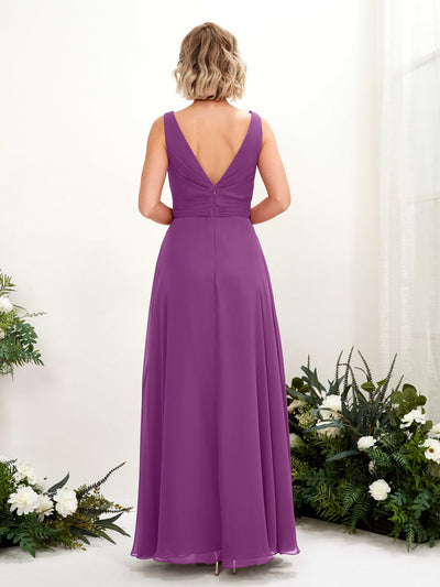 Carlyna Brianna A-Line Purple Bridesmaid Dress Maxi Sleeveless Boat Neck Dress Back View #color_purple