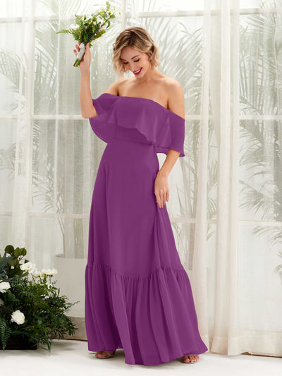 Carlyna Joie A-Line Purple Bridesmaid Dress Maxi Sleeveless Off the Shoulder Dress Front View #color_purple