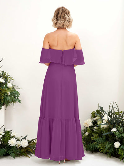 Carlyna Joie A-Line Purple Bridesmaid Dress Maxi Sleeveless Off the Shoulder Dress Back View #color_purple