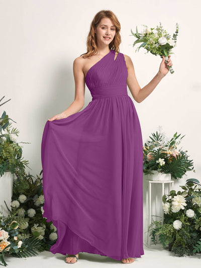Carlyna Evelyn A-Line Purple Bridesmaid Dress Maxi Sleeveless One Shoulder Dress Front View #color_purple