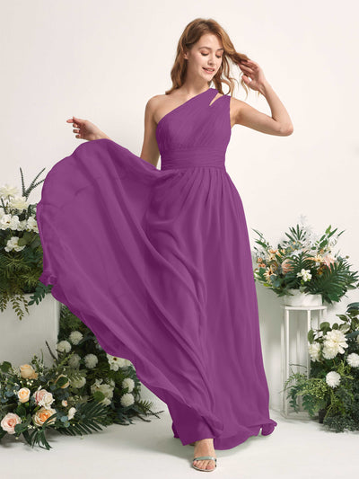 Carlyna Evelyn A-Line Purple Bridesmaid Dress Maxi Sleeveless One Shoulder Dress Side View 2 #color_purple