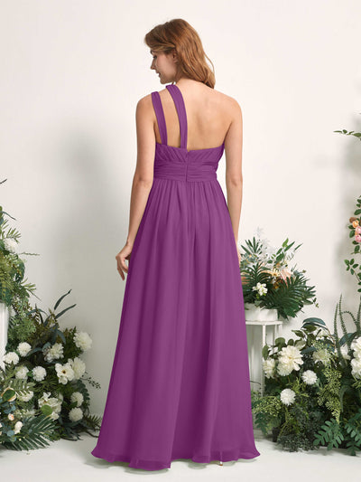 Carlyna Evelyn A-Line Purple Bridesmaid Dress Maxi Sleeveless One Shoulder Dress Back View #color_purple