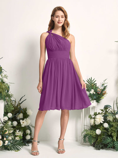 Carlyna Echo A-Line Purple Bridesmaid Dress Knee-Length Sleeveless One Shoulder Dress Front View #color_purple