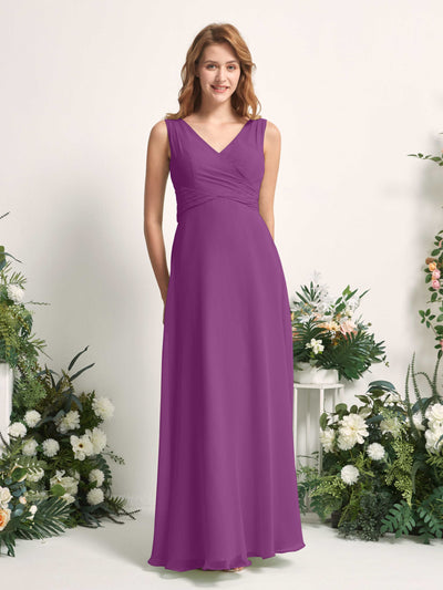 Carlyna June A-Line Purple Bridesmaid Dress Maxi Sleeveless V-Neck Dress Front View #color_purple