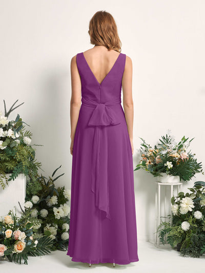 Carlyna June A-Line Purple Bridesmaid Dress Maxi Sleeveless V-Neck Dress Back View #color_purple