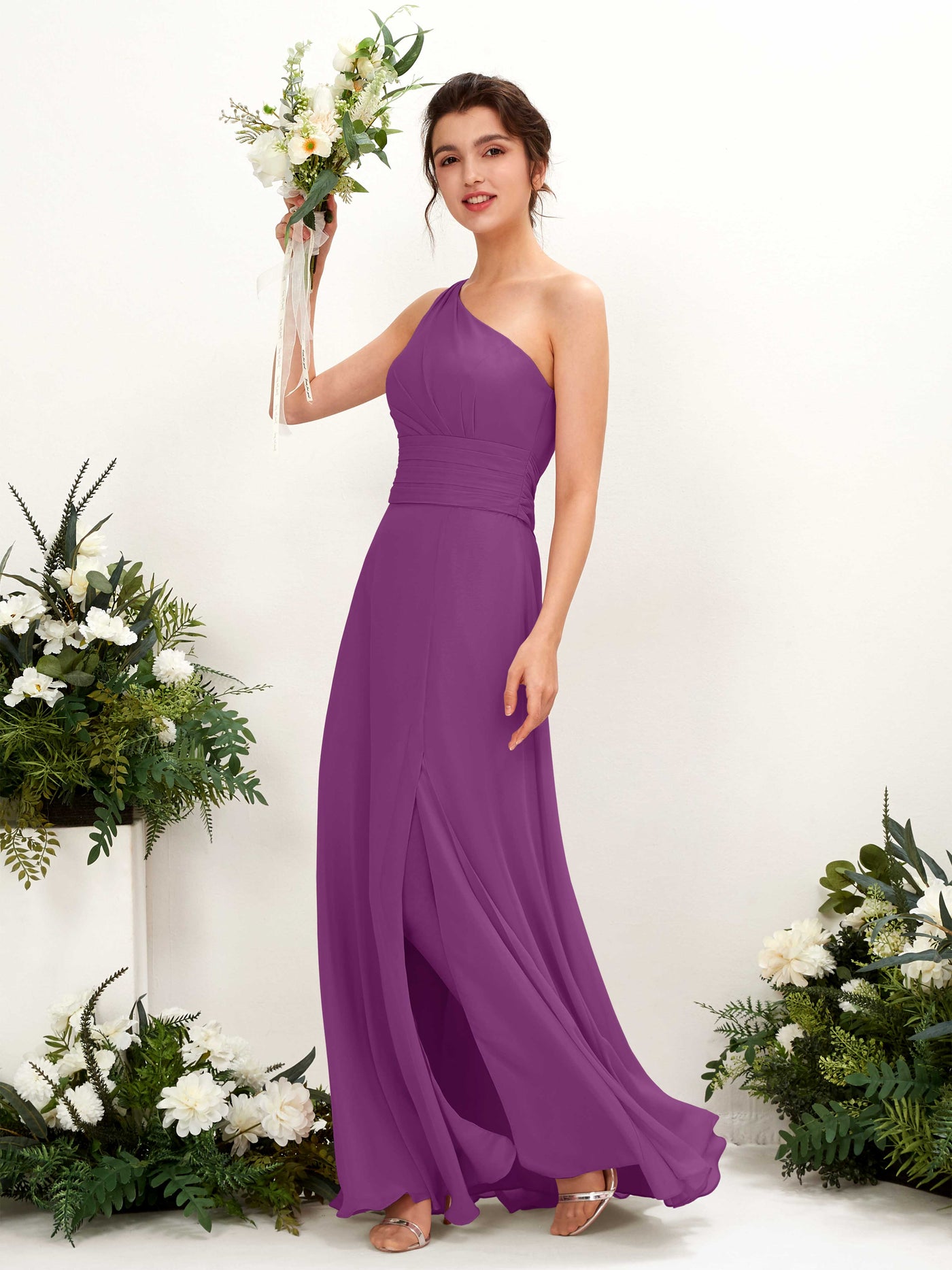 Purple Bridesmaid Dresses Bridesmaid Dress A-line Chiffon One Shoulder Full Length Sleeveless Wedding Party Dress (81224736)#color_purple