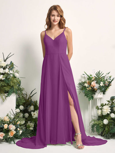 Carlyna Marcia A-Line Purple Bridesmaid Dress Maxi Sleeveless V-Neck Dress Front View #color_purple