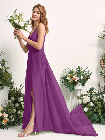Carlyna Marcia A-Line Purple Bridesmaid Dress Maxi Sleeveless V-Neck Dress Side View 2 #color_purple
