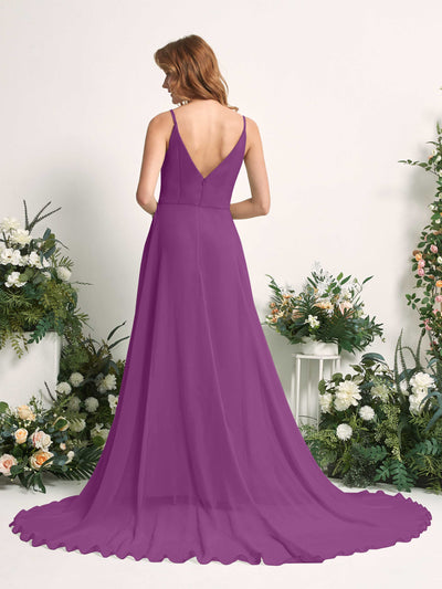 Carlyna Marcia A-Line Purple Bridesmaid Dress Maxi Sleeveless V-Neck Dress Back View #color_purple