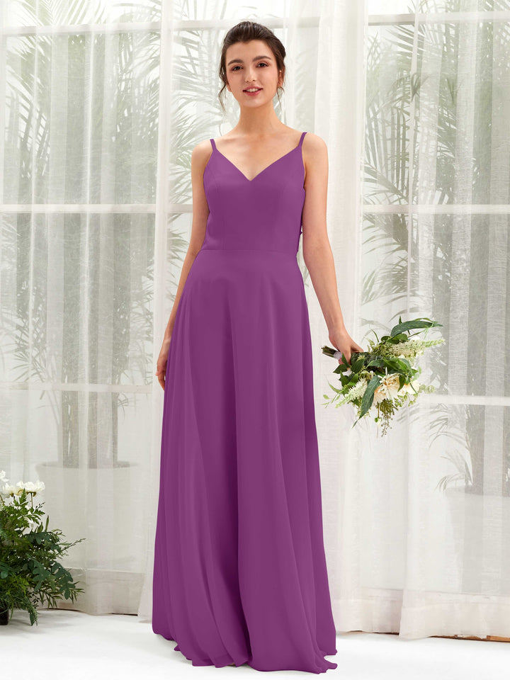 Purple Bridesmaid Dresses Bridesmaid Dress A-line Chiffon Spaghetti-straps Full Length Sleeveless Wedding Party Dress (81220636)
