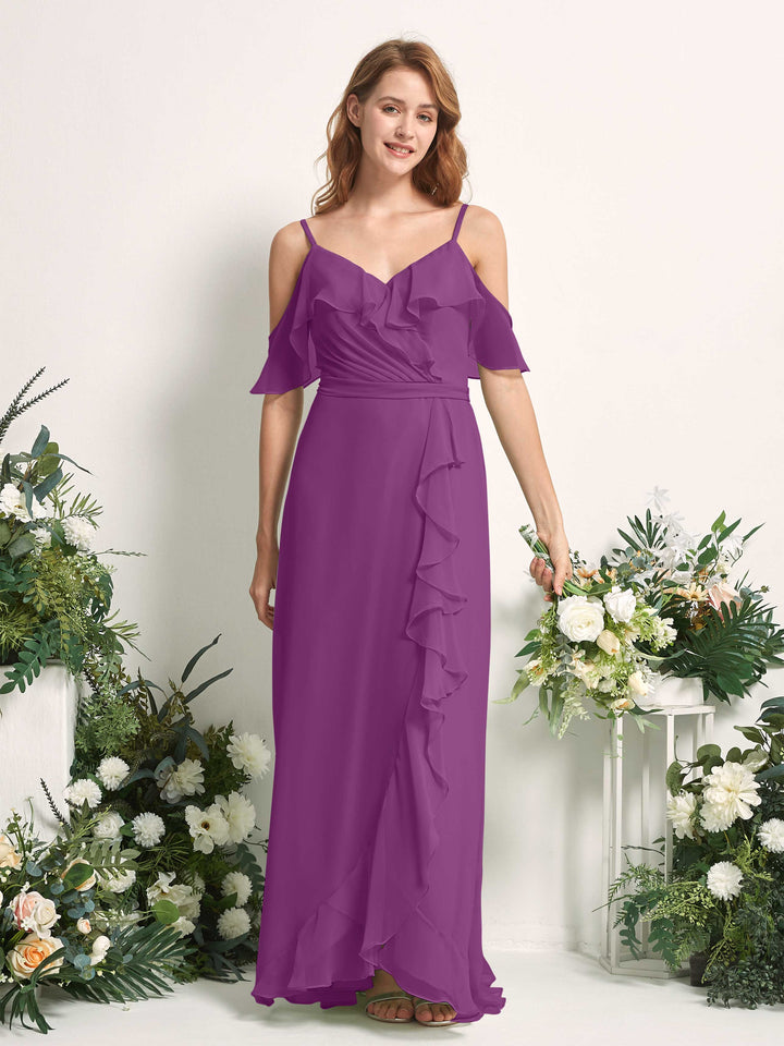 Bridesmaid Dress A-line Chiffon Spaghetti-straps Full Length Sleeveless Wedding Party Dress - Purple (81227436)