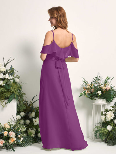 Carlyna Yvette A-Line Purple Bridesmaid Dress Maxi Sleeveless V-Neck Dress Back View #color_purple
