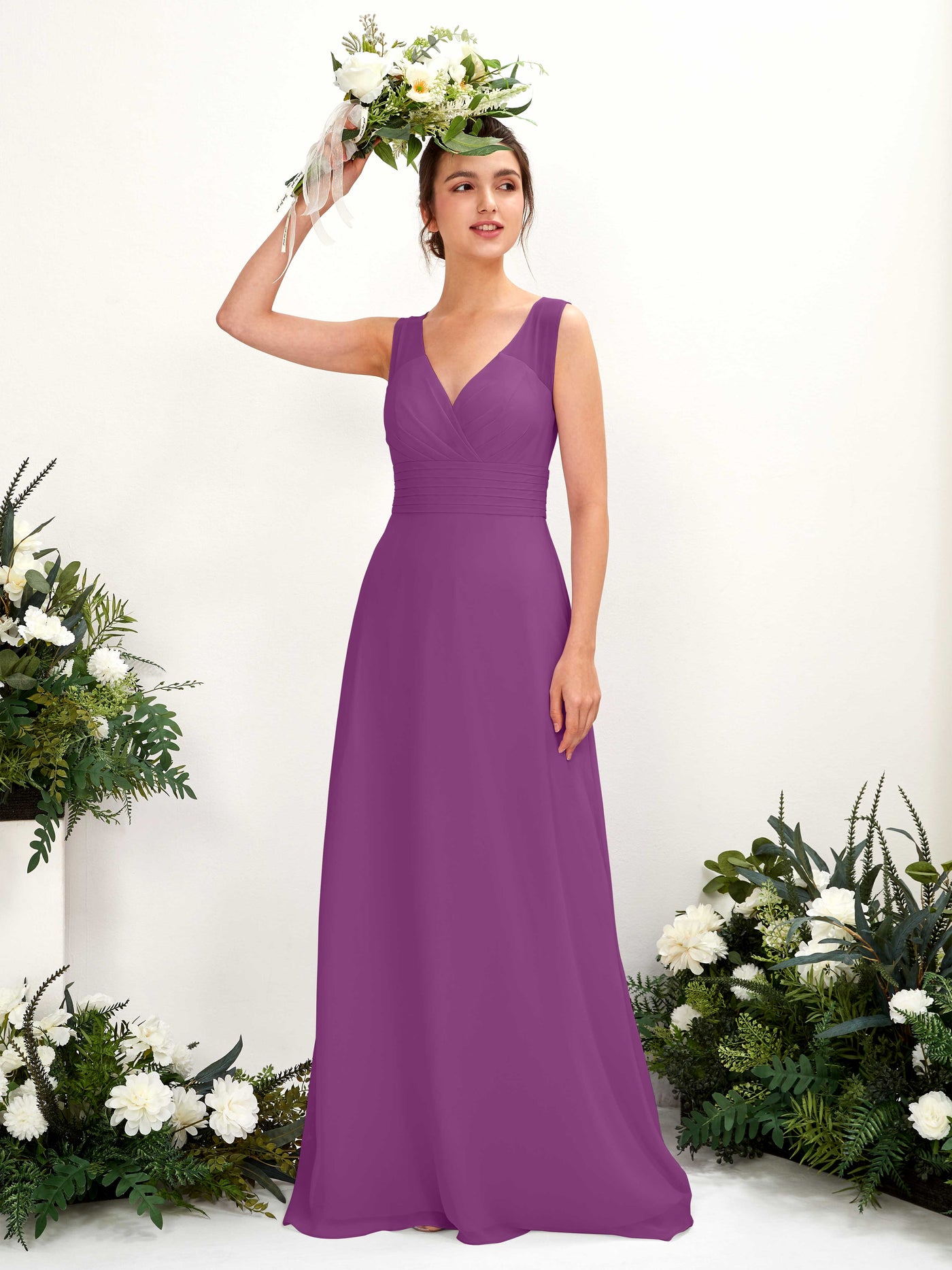 Purple Bridesmaid Dresses Bridesmaid Dress A-line Chiffon Straps Full Length Sleeveless Wedding Party Dress (81220936)#color_purple
