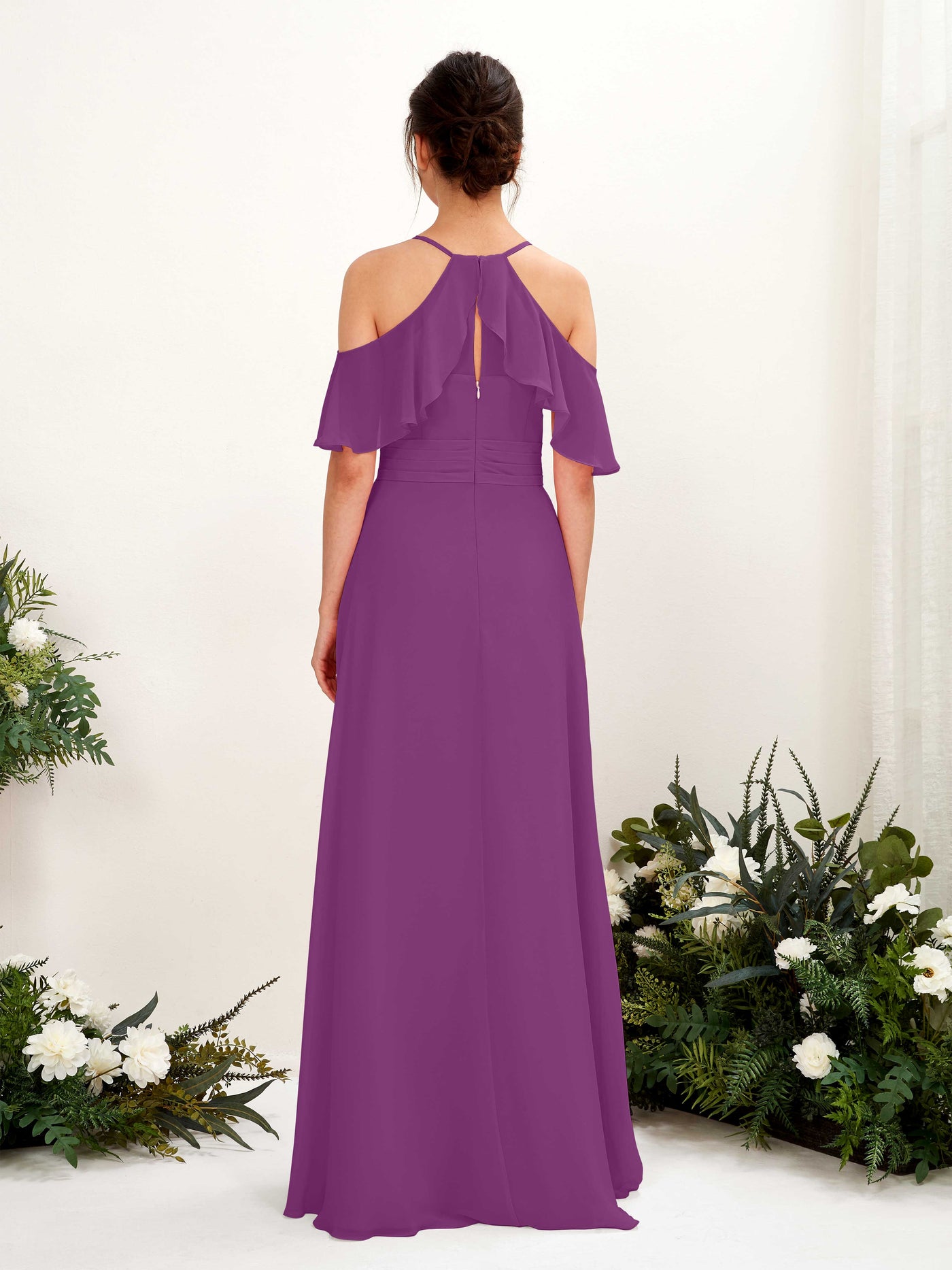 Ball Gown Off Shoulder Spaghetti-straps Chiffon Bridesmaid Dress - Purple (81221736)#color_purple