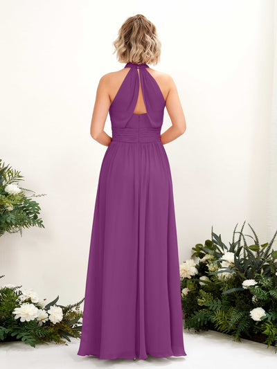 Carlyna Hilda A-Line Purple Bridesmaid Dress Maxi Sleeveless Round Neck Dress Back View #color_purple