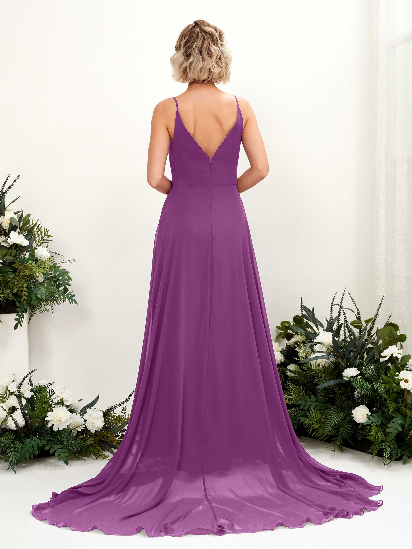 Purple Bridesmaid Dresses Bridesmaid Dress A-line Chiffon V-neck Full Length Sleeveless Wedding Party Dress (81224136)#color_purple
