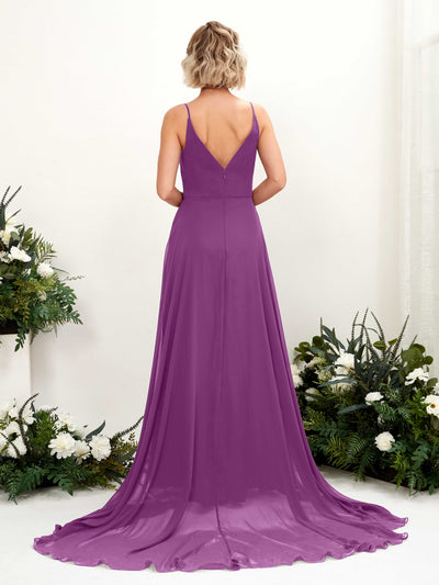 Carlyna Mana A-Line Purple Bridesmaid Dress Maxi Sleeveless V-Neck Dress Back View #color_purple