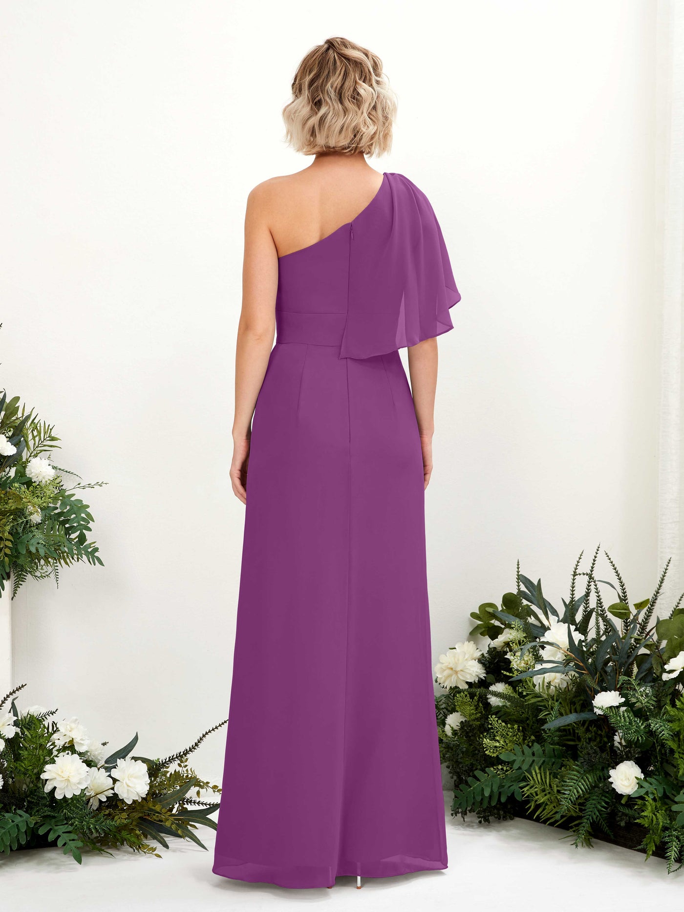 Purple Bridesmaid Dresses Bridesmaid Dress Ball Gown Chiffon Full Length Short Sleeves Wedding Party Dress (81223736)#color_purple