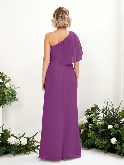 Carlyna Brook A-Line Purple Bridesmaid Dress Maxi Sleeveless One Shoulder Dress Back View #color_purple