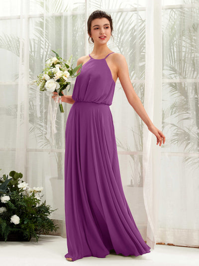 Carlyna Alva A-Line Purple Bridesmaid Dress Maxi Sleeveless Halter Dress Front View #color_purple