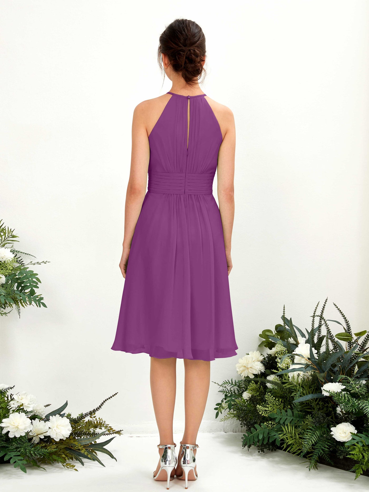 Purple Bridesmaid Dresses Bridesmaid Dress A-line Chiffon Halter Knee Length Sleeveless Wedding Party Dress (81220136)#color_purple