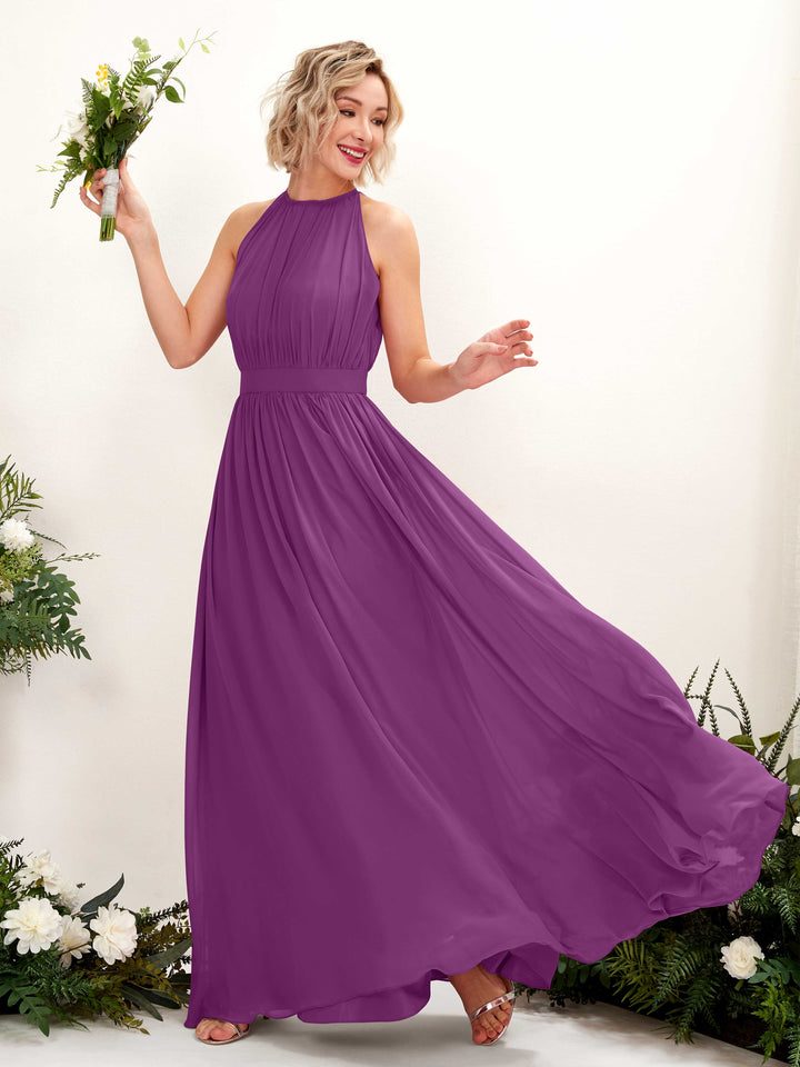 Purple Bridesmaid Dresses Bridesmaid Dress A-line Chiffon Halter Full Length Sleeveless Wedding Party Dress (81223136)