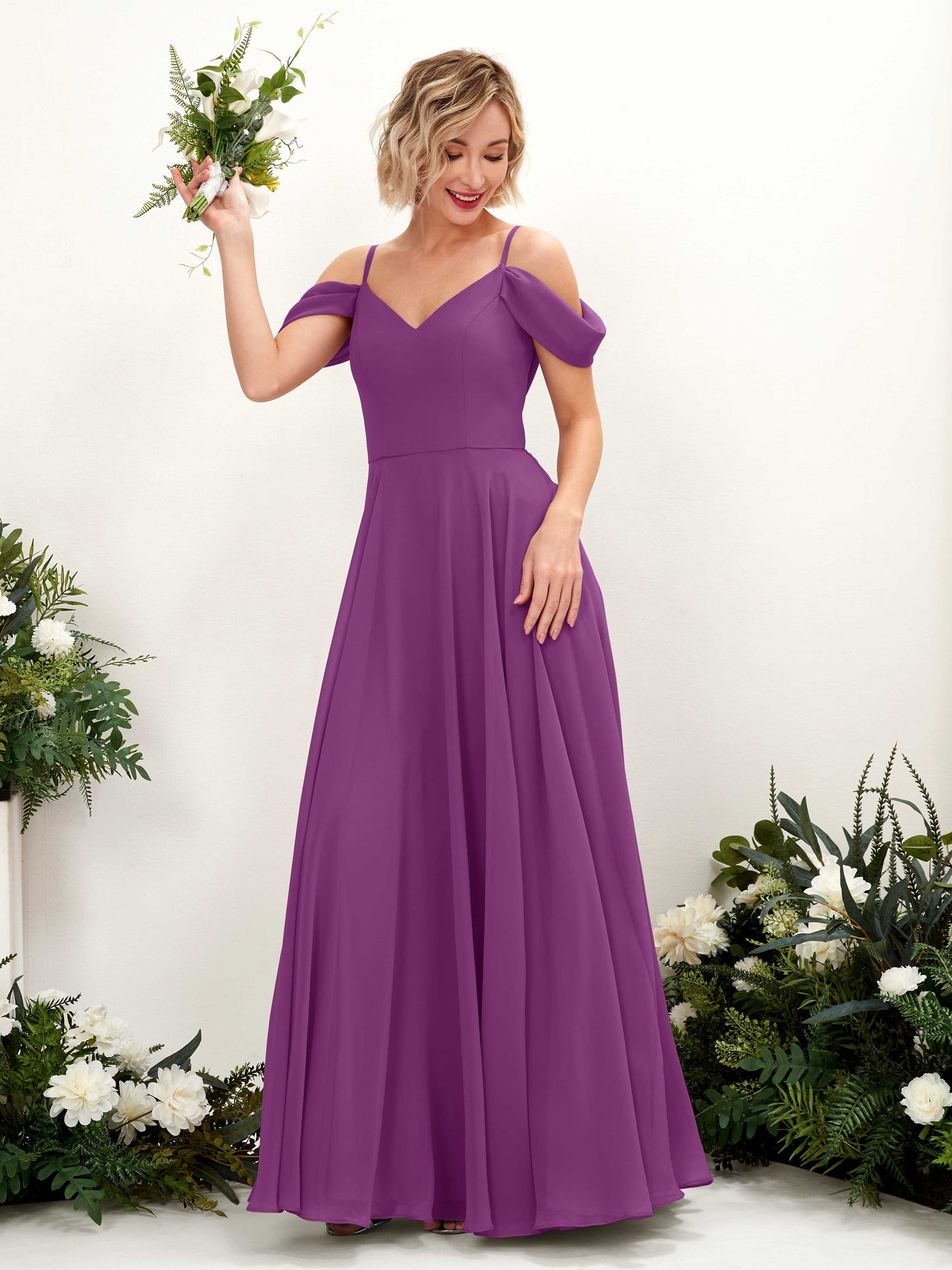 Purple Bridesmaid Dresses Bridesmaid Dress A-line Chiffon Off Shoulder Full Length Sleeveless Wedding Party Dress (81224936)#color_purple