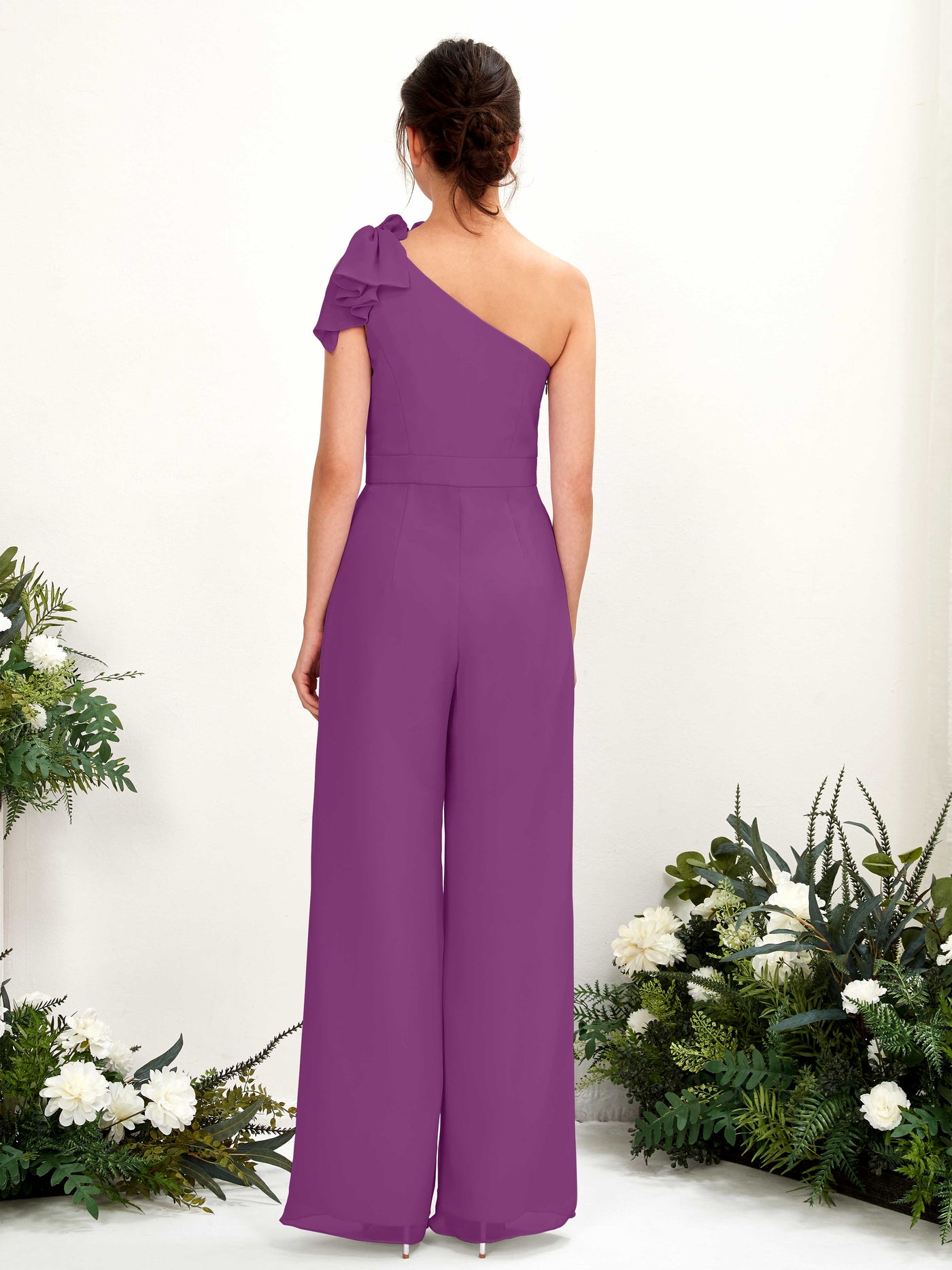 Purple Bridesmaid Dresses Bridesmaid Dress Chiffon One Shoulder Full Length Sleeveless Wedding Party Dress (81220836)#color_purple