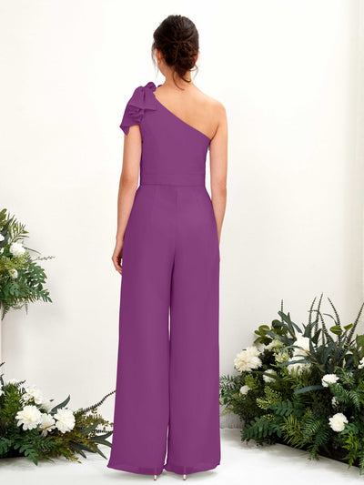 Carlyna Jasmine Jumpsuit Purple Bridesmaid Dress Maxi Sleeveless One Shoulder Dress Back View #color_purple