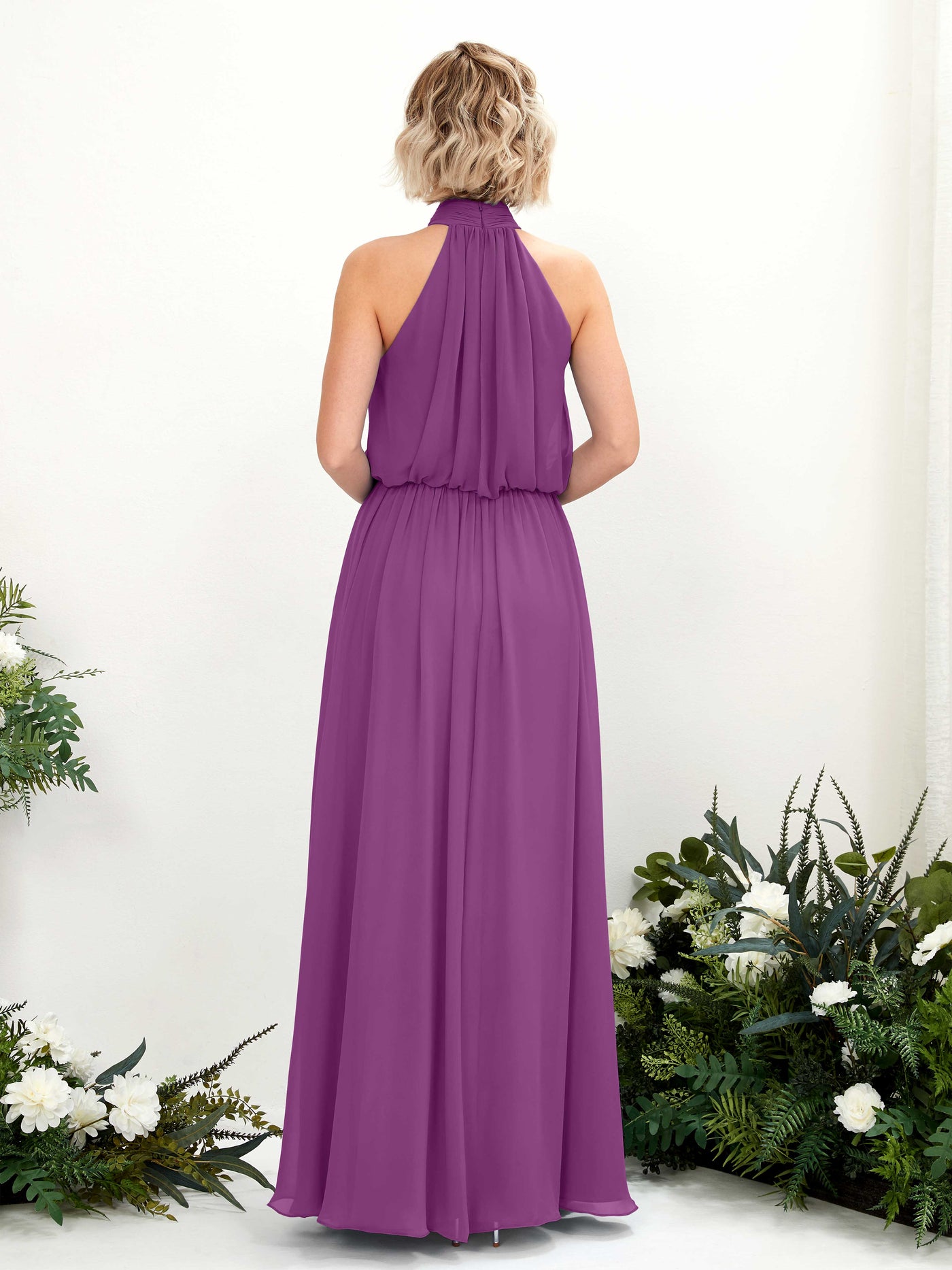 Purple Bridesmaid Dresses Bridesmaid Dress A-line Chiffon Halter Full Length Sleeveless Wedding Party Dress (81222936)#color_purple