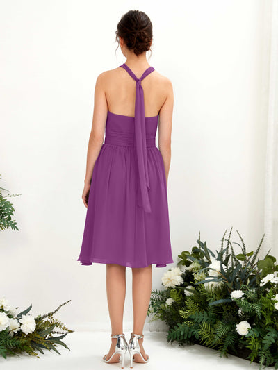 Carlyna Yvonne A-Line Purple Bridesmaid Dress Knee-Length Sleeveless Round Neck Dress Back View #color_purple