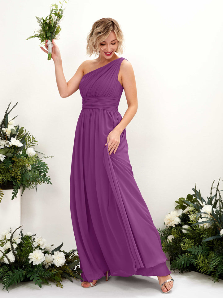 Purple Bridesmaid Dresses Bridesmaid Dress Ball Gown Chiffon One Shoulder Full Length Sleeveless Wedding Party Dress (81225036)