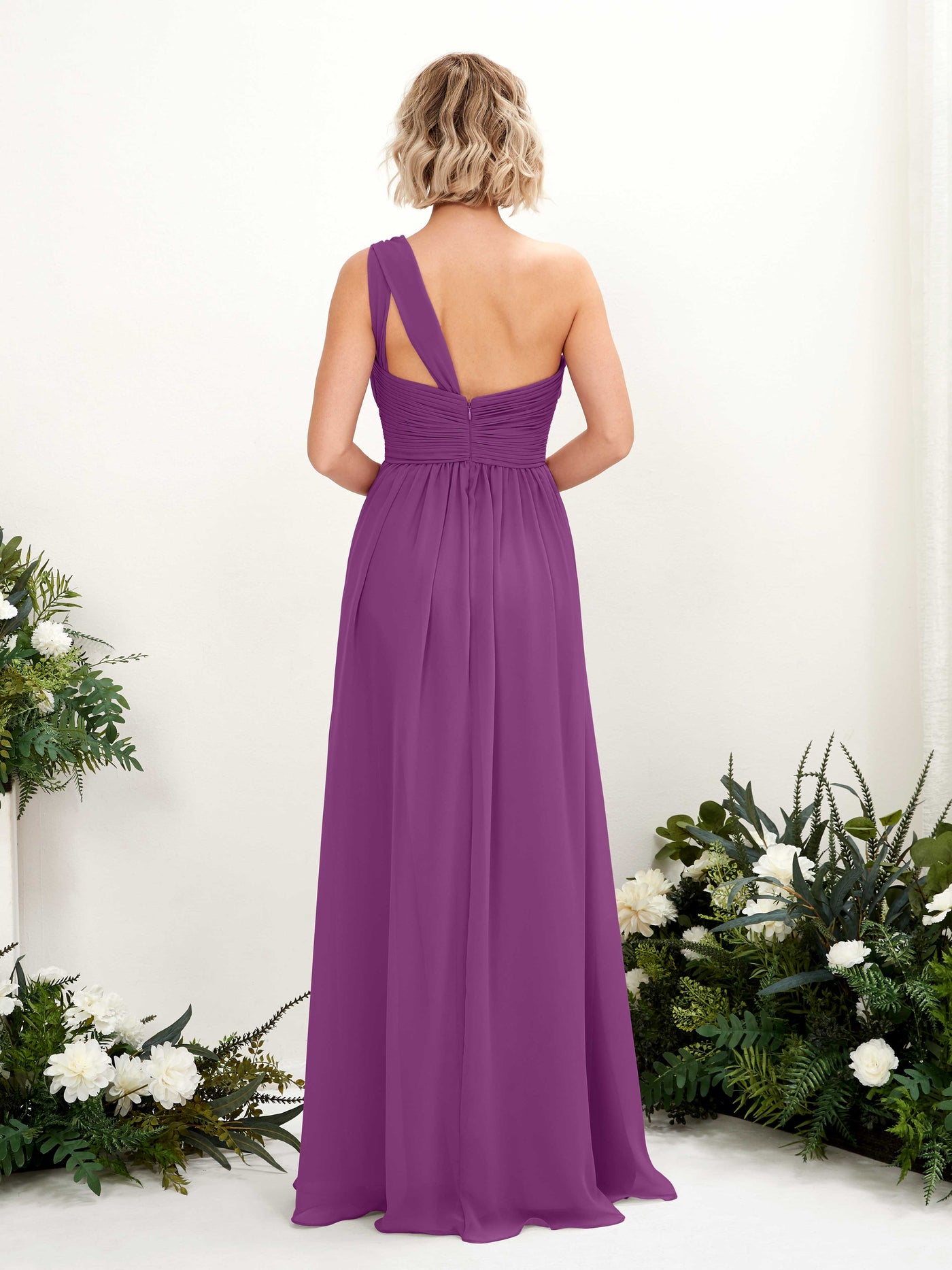 Purple Bridesmaid Dresses Bridesmaid Dress Ball Gown Chiffon One Shoulder Full Length Sleeveless Wedding Party Dress (81225036)#color_purple