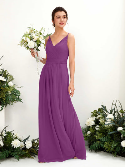 Carlyna Dira A-Line Purple Bridesmaid Dress Maxi Sleeveless V-Neck Dress Front View #color_purple
